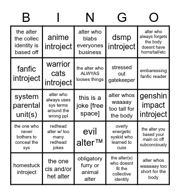 alter bingo [osddid] Bingo Card