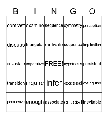 Vocabulary Bingo Card