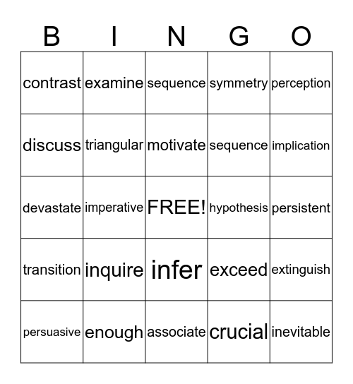 Vocabulary Bingo Card