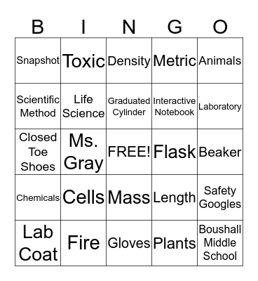 Science Bingo Card