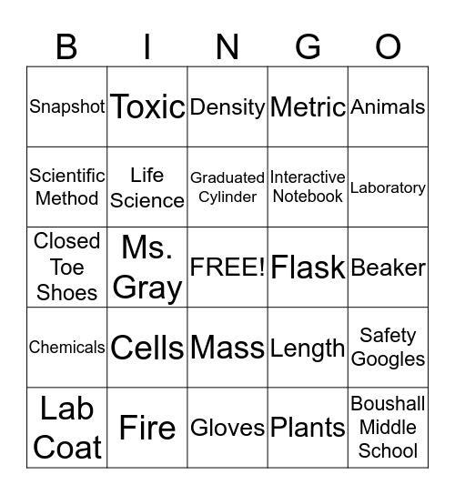 Science Bingo Card