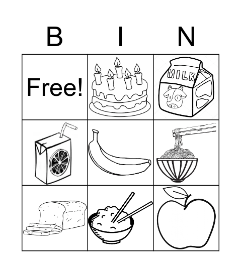 Food Bingo Card