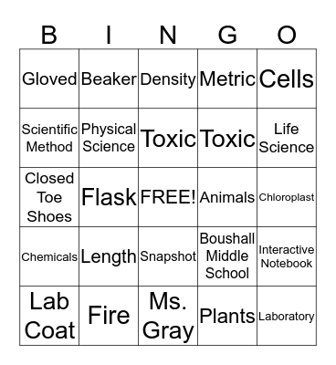 Science Bingo Card