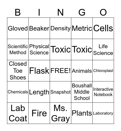 Science Bingo Card