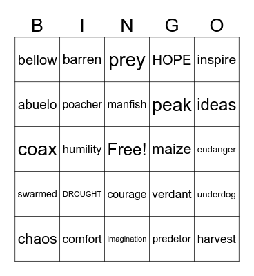 WORDS ALIVE Bingo Card