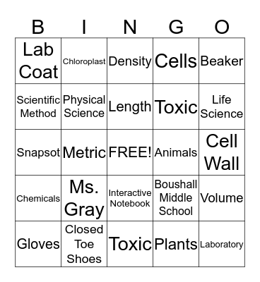 Science Bingo Card