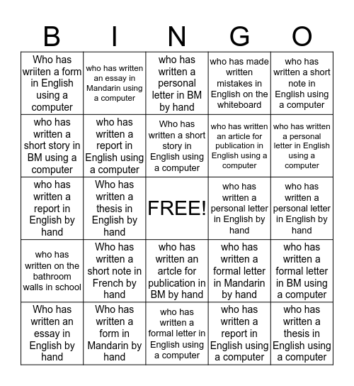 Untitled Bingo Card