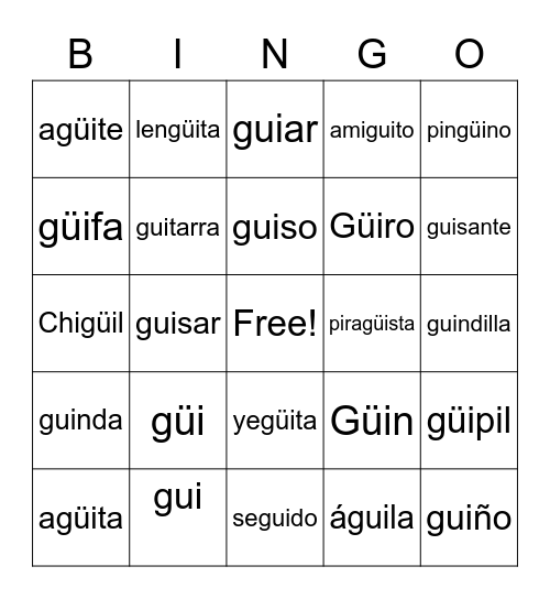 Gui/Güi Bingo Card