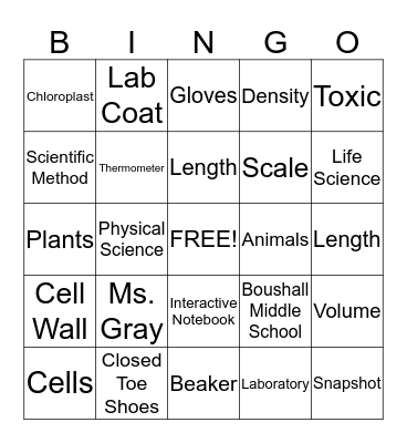 Science Bingo Card