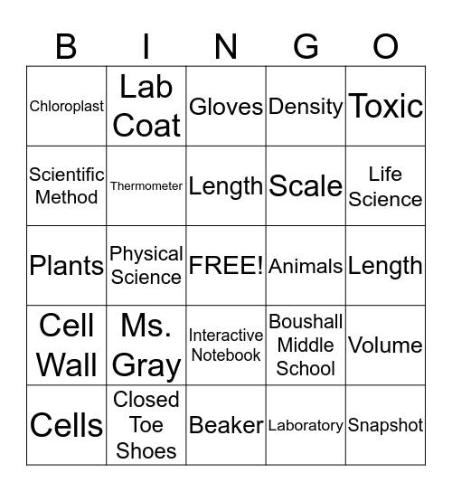 Science Bingo Card