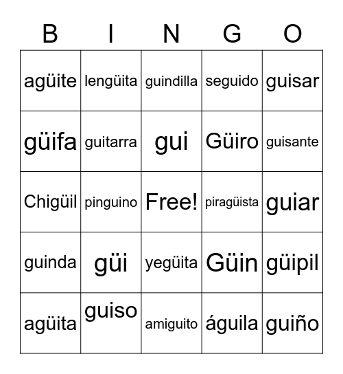 Gui/Güi Bingo Card