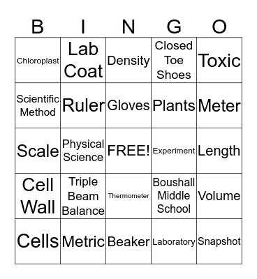 Science Bingo Card