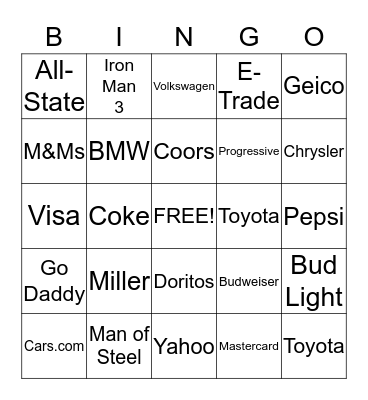 Super Bowl Bingo Card