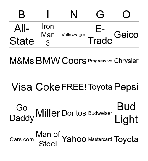 Super Bowl Bingo Card