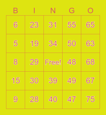 Number Bingo 1-75 Bingo Card