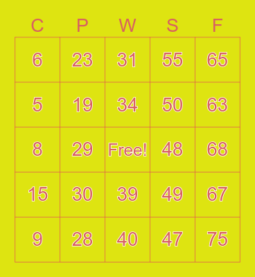 Number Bingo 1-75 Bingo Card