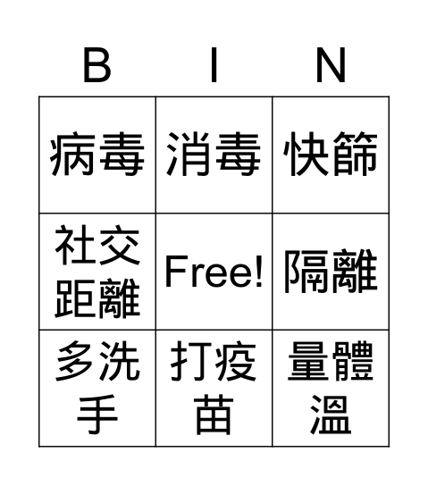 新冠肺炎 Bingo Card