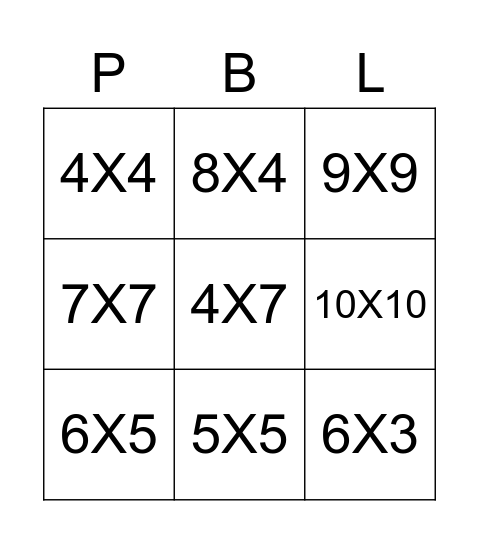 בינגו לוח הכפל Bingo Card