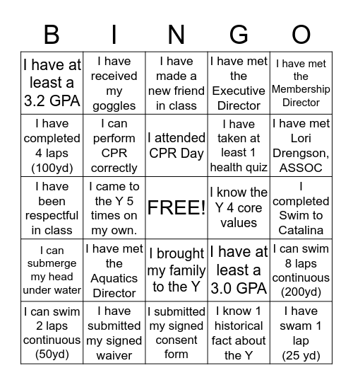 Incentive Bingo Card