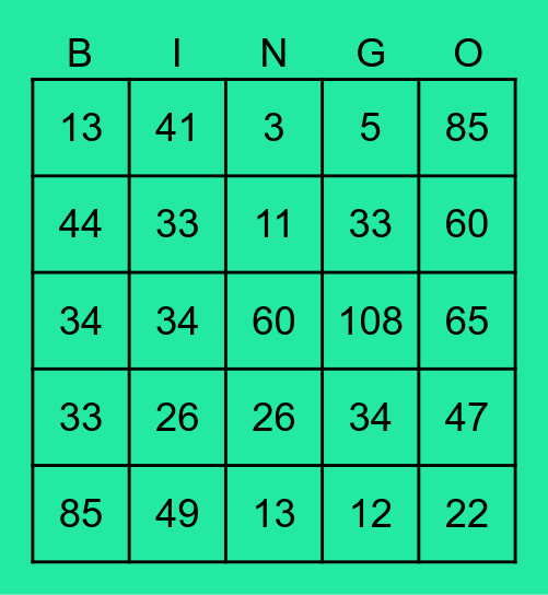 Subtraction Jump Strategy Bingo Card
