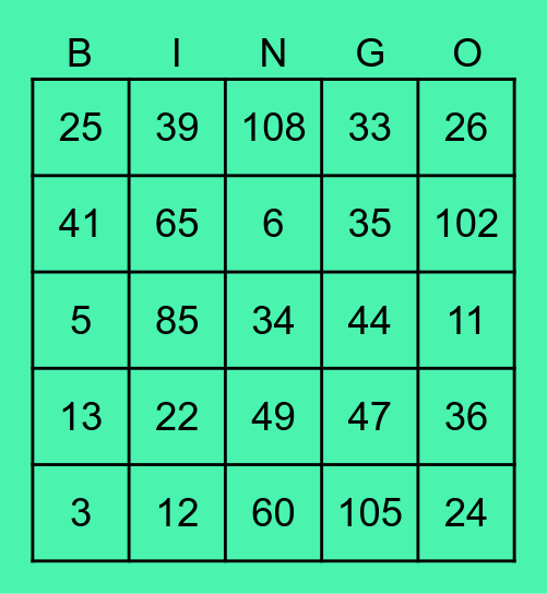 Jump Strategy Subtraction Bingo Card