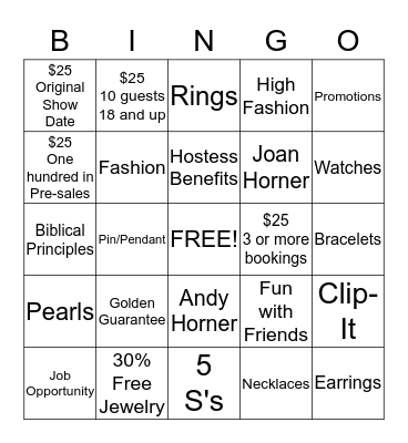 Premier Designs Bingo Card