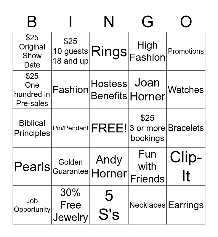 Premier Designs Bingo Card