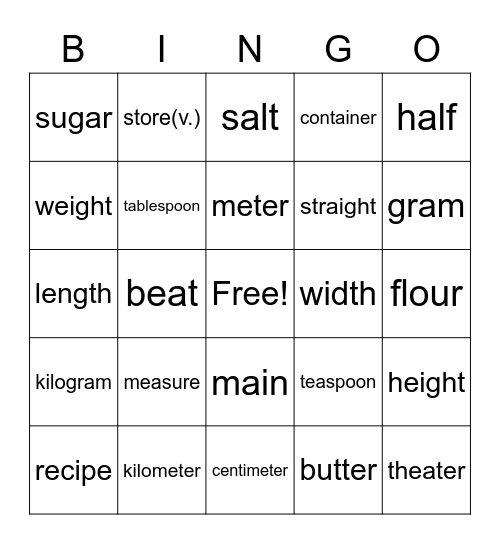 L1~L6 Word Bank Bingo Card