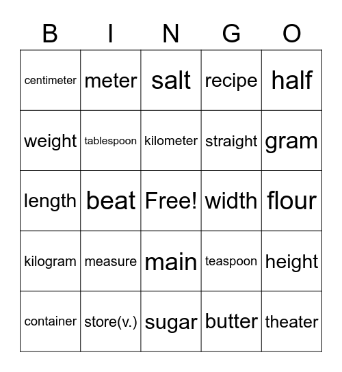 L1~L6 Word Bank Bingo Card
