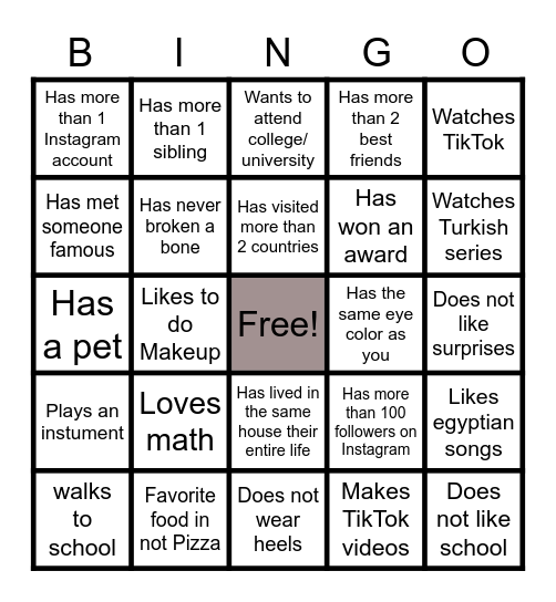 Let's get to know each other! Bingo Card