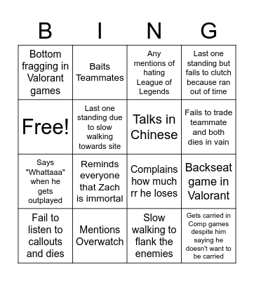 Brandon Bingo Card