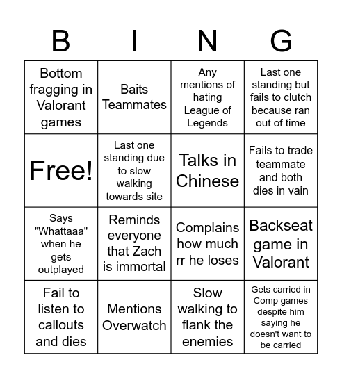 Brandon Bingo Card