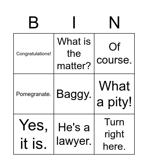 Language functions Bingo Card