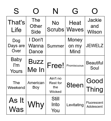Song Bingo! Bingo Card