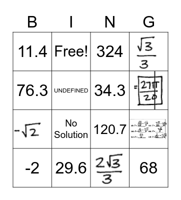 Algebra 2: Unit 12a Trig Bingo Card