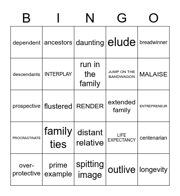 C1, Unit 3 and 4 vocab Bingo Card
