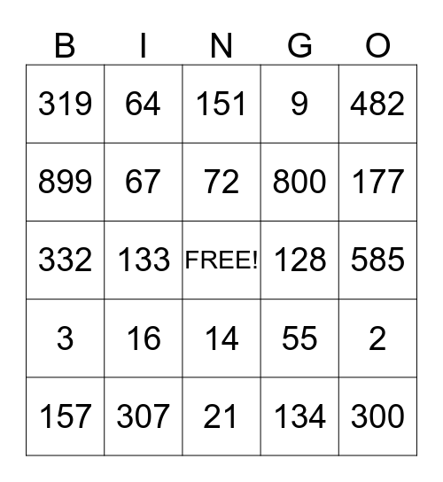 Addition/ Subtraction Bingo Card