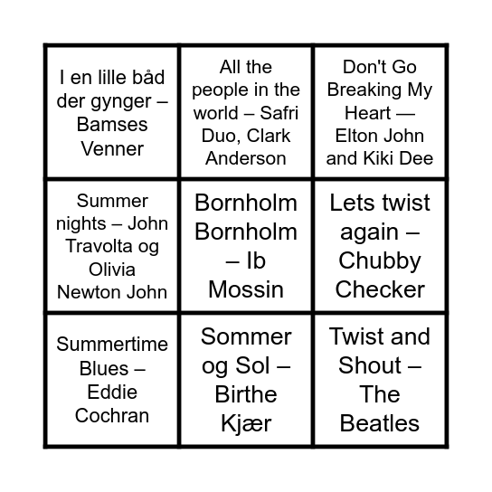 Sommerhits musikbanko Bingo Card