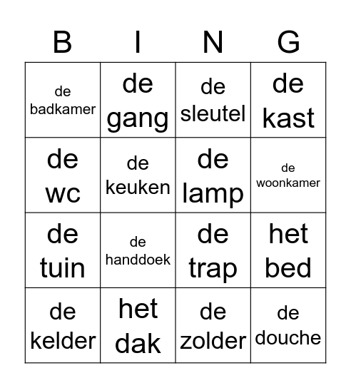 Het huis Bingo Card