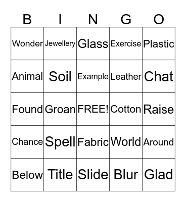 Vocabulary Bingo  Bingo Card