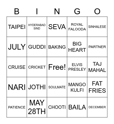HAPPY 50TH ANNIVERSARY NARI & JOTHI Bingo Card