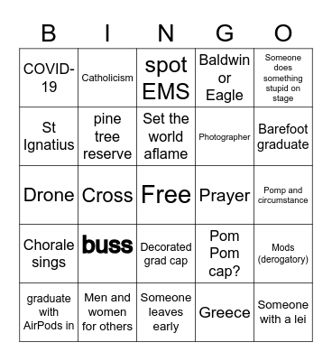 BC Graduation 2022 Bingo Card