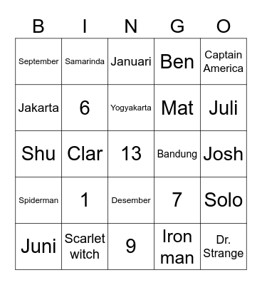 Shu's bingo Card