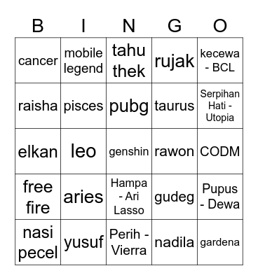 yaya bingo Card