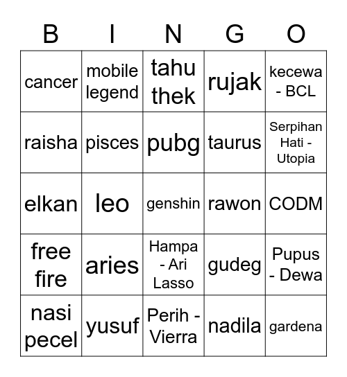 yaya bingo Card