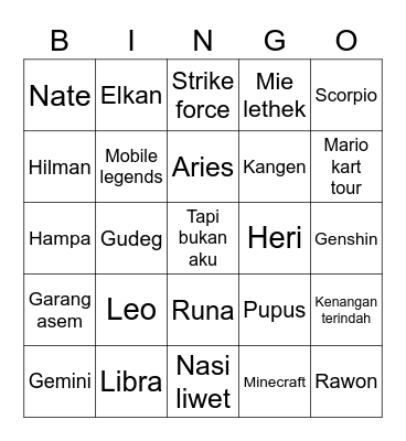 Punya Nathaniel Bingo Card