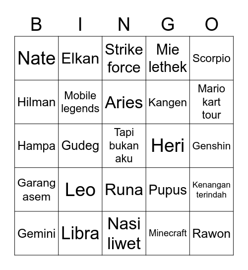 Punya Nathaniel Bingo Card