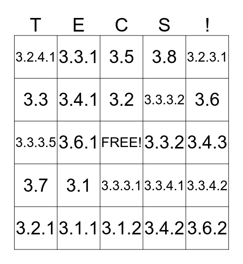 TECS NAME CHECK Intro Bingo Card