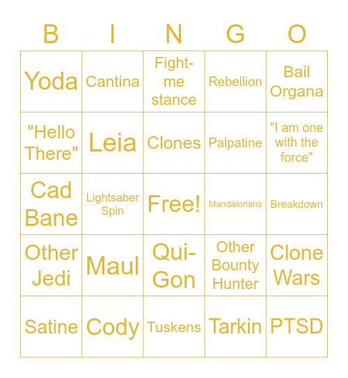 Kenobi Series Bingo Card