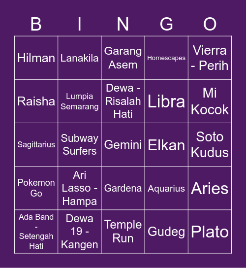 RUNA Bingo Card